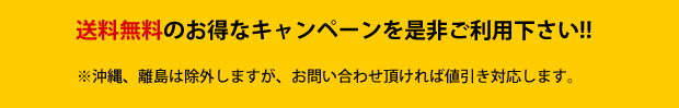 送料無料のお得なキャンペーンを是非ご利用下さい!!※沖縄、離島は除外しますが、お問い合わせ頂ければ値引き対応します。