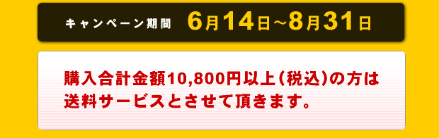 期間 6月14日〜8月31日購入合計金額10800円以上(税込)の方は送料サービスとさせて頂きます。